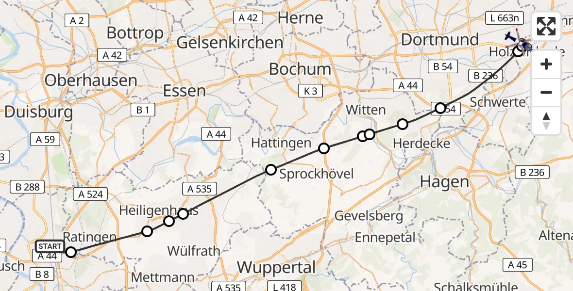 Flugroute Polizeihubschrauber Düsseldorf Flughafen - Dortmund Flughafen, 02 April 2026, 14:14