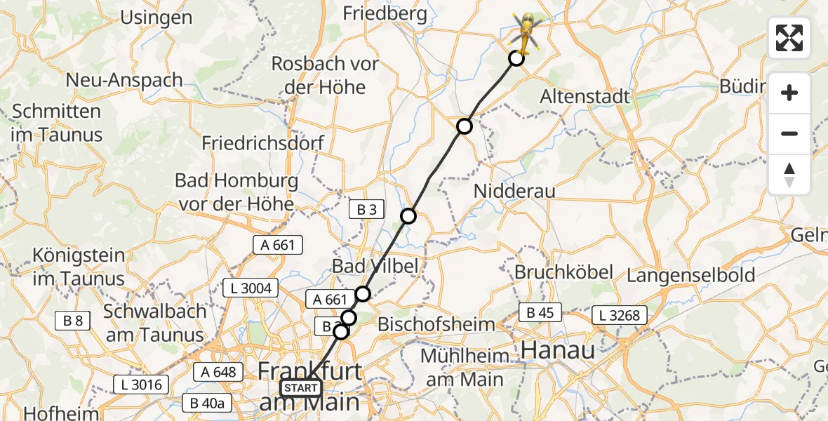 Routekaart van de vlucht: Ambulanzhubschrauber nach Florstadt, Griesgraben