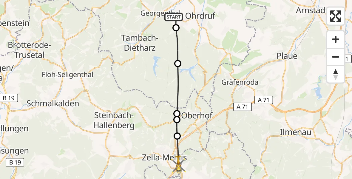 Routekaart van de vlucht: Rettungshubschrauber nach Zella-Mehlis, A 71