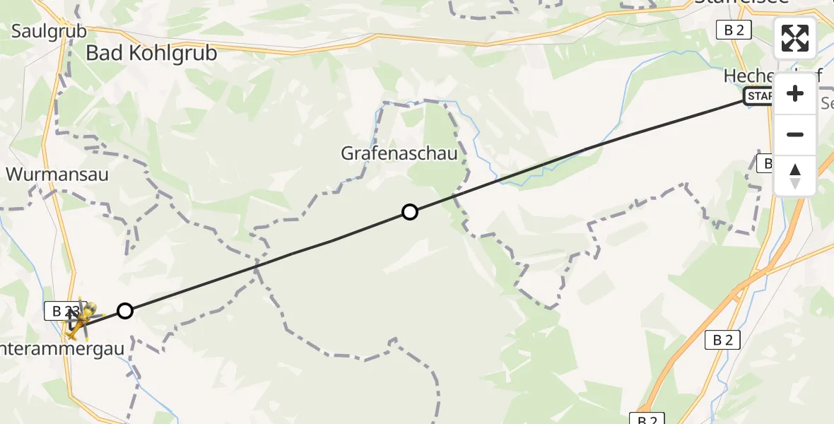 Flugroute Rettungshubschrauber Murnau a.Staffelsee - Unterammergau, 02 April 2026, 14:40