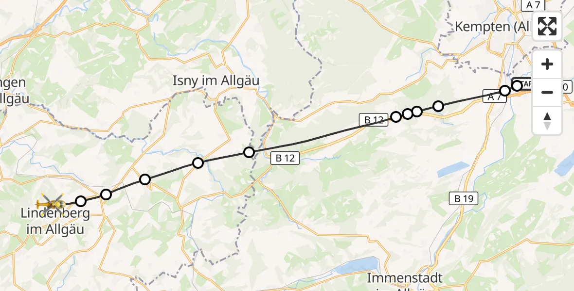 Flugroute Rettungshubschrauber Kempten-Durach Flugplatz - Lindenberg i.Allgäu, 02 April 2026, 14:40