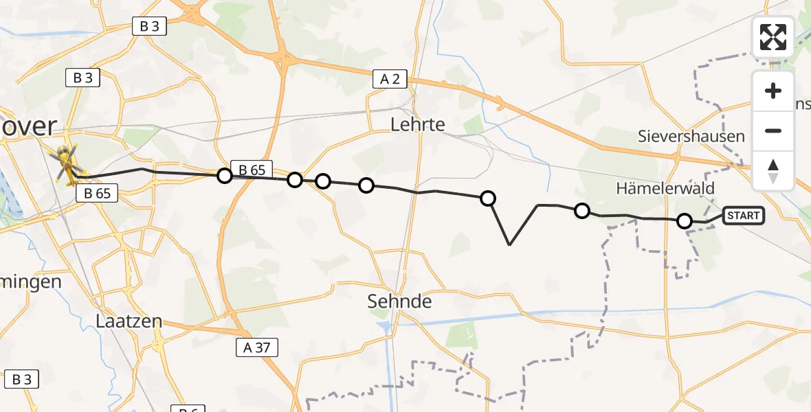 Routekaart van de vlucht: Rettungshubschrauber nach Hannover, Janusz-Korczak-Allee