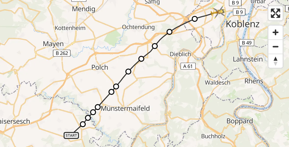 Routekaart van de vlucht: Rettungshubschrauber nach Koblenz, Rübenacher Straße