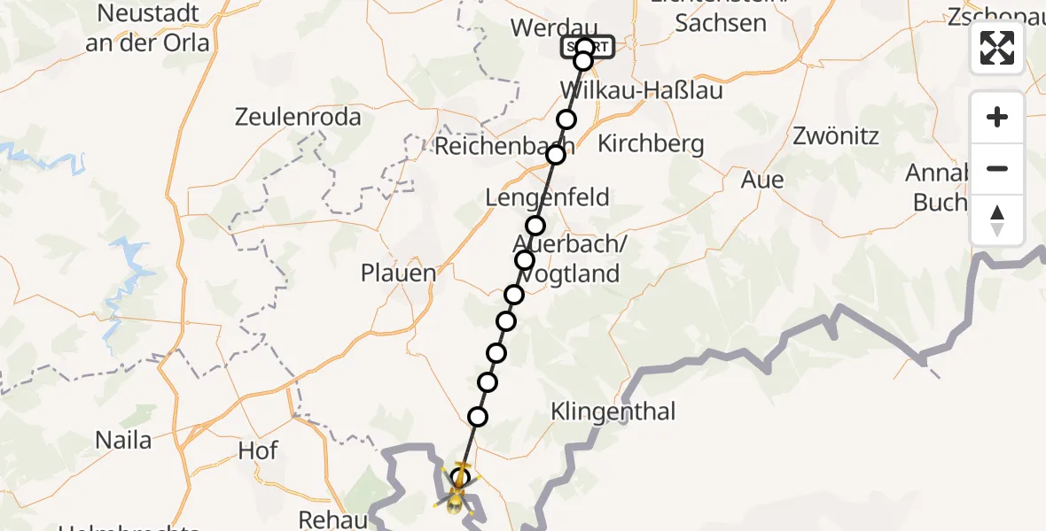 Routekaart van de vlucht: Rettungshubschrauber nach Bad Elster, Am Kuhberg