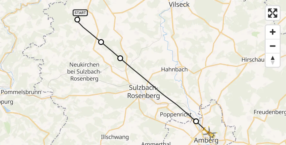 Routekaart van de vlucht: Rettungshubschrauber nach Amberg, Steingutstraße