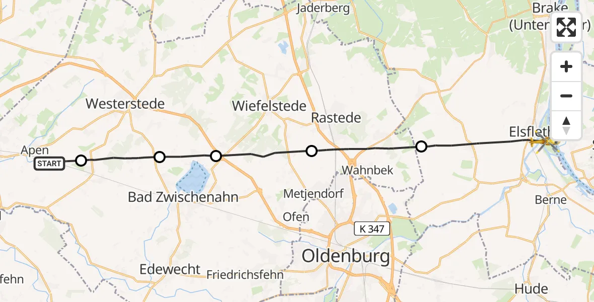 Routekaart van de vlucht: Rettungshubschrauber nach Elsfleth