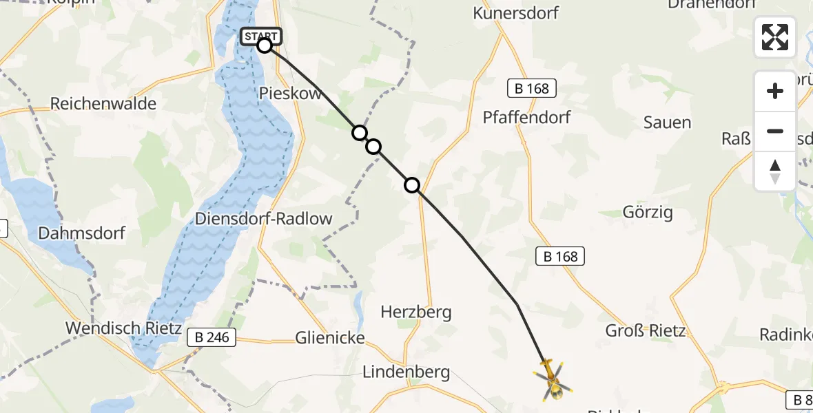 Routekaart van de vlucht: Rettungshubschrauber nach Rietz-Neuendorf