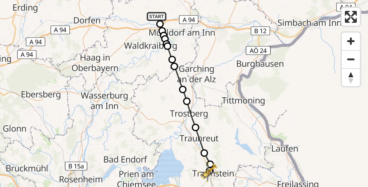 Routekaart van de vlucht: Rettungshubschrauber nach Traunstein Hospital
