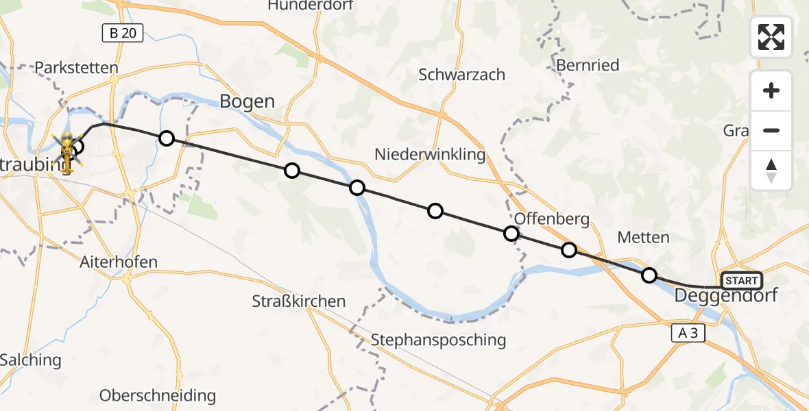 Flugroute Rettungshubschrauber Deggendorf - Sankt Elisabeth Hospital Straubing, 02 April 2026, 14:57
