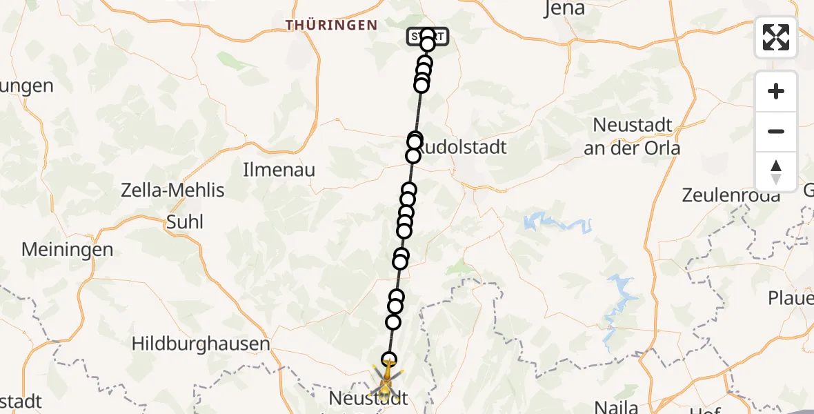Flugroute Ambulanzhubschrauber Bad Berka Central Hospital - Sonneberg, 02 April 2026, 15:00