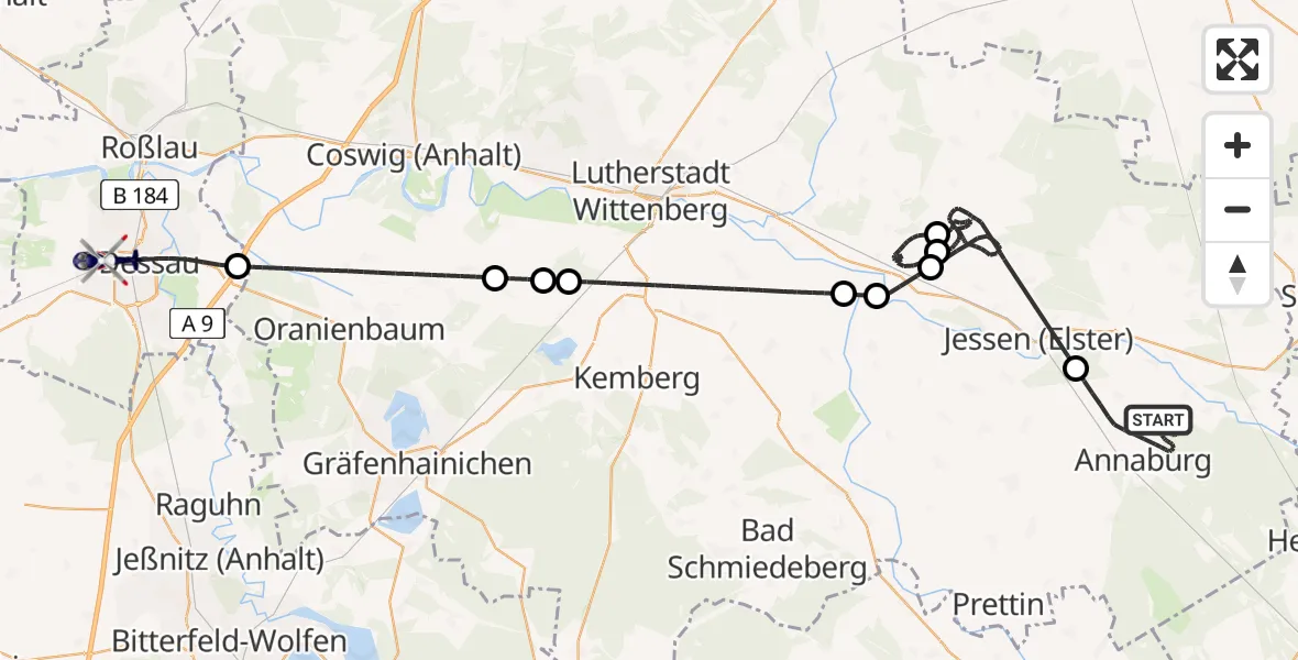 Routekaart van de vlucht: Polizeihubschrauber nach Dessau-Roßlau, Alte Landebahn
