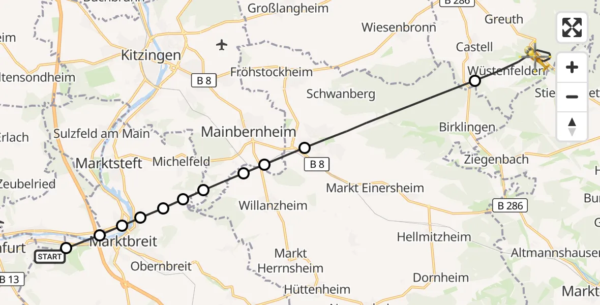 Flugroute Rettungshubschrauber Ochsenfurt - Castell, 02 April 2026, 15:13