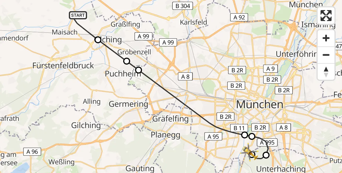 Routekaart van de vlucht: Rettungshubschrauber nach ADAC Air Rescue Center Hubschrauberlandeplatz (Christoph 1)