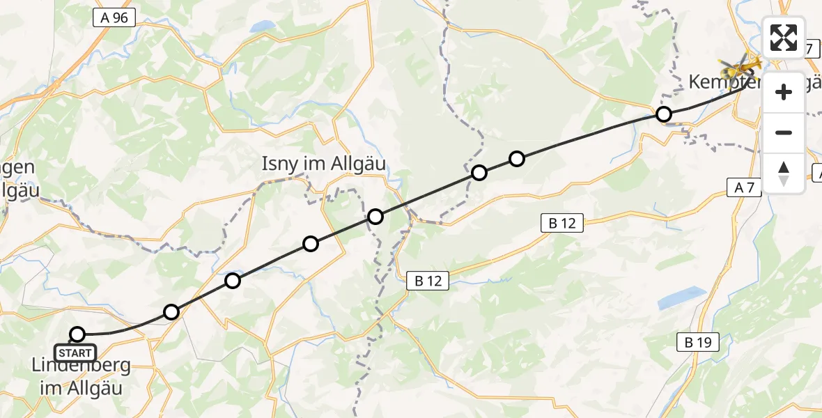 Routekaart van de vlucht: Rettungshubschrauber nach Kempten (Allgäu), Bischof-Freundorfer-Weg