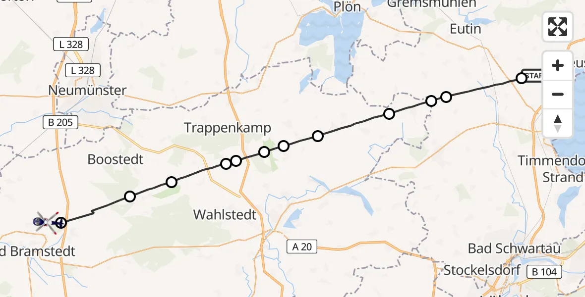Flugroute Polizeihubschrauber Sierksdorf - Wiemersdorf, 02 April 2026, 15:16