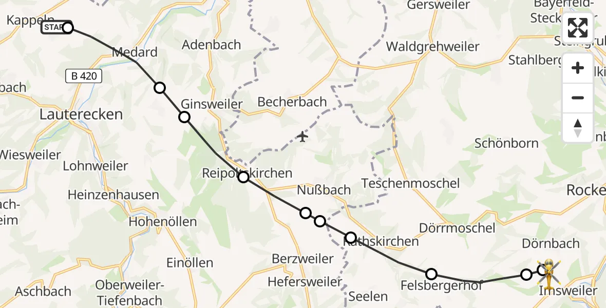 Routekaart van de vlucht: Rettungshubschrauber nach Imsweiler UL