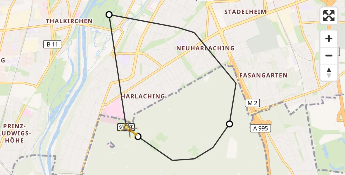 Flugroute Rettungshubschrauber ADAC Air Rescue Center Hubschrauberlandeplatz (Christoph 1) - ADAC Air Rescue Center Hubschrauberlandeplatz (Christoph 1), 02 April 2026, 15:24