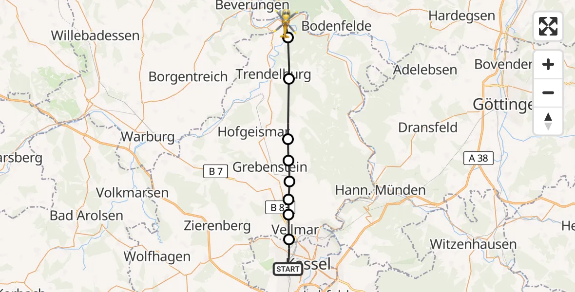 Flugroute Rettungshubschrauber Kassel - Bad Karlshafen, 02 April 2026, 15:32