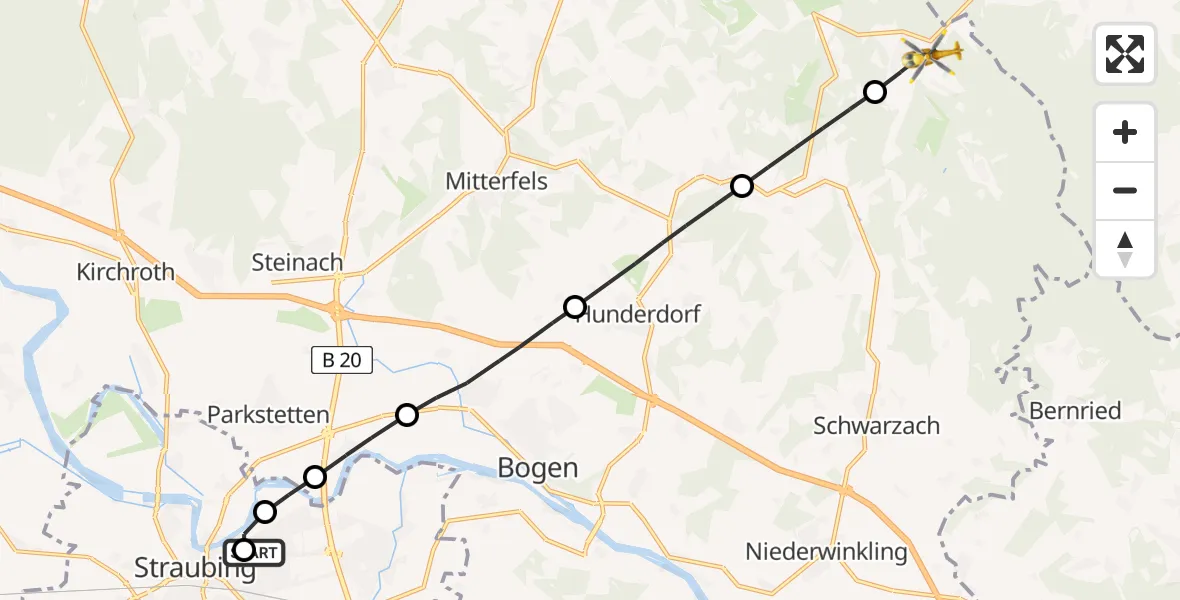 Flugroute Rettungshubschrauber Sankt Elisabeth Hospital Straubing - Sankt Englmar, 02 April 2026, 15:33