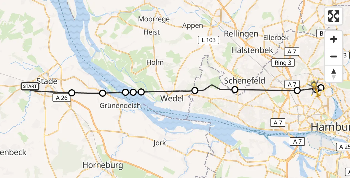 Routekaart van de vlucht: Rettungshubschrauber nach Hamburg, Lokstedter Steindamm