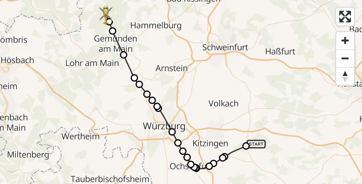 Routekaart van de vlucht: Rettungshubschrauber nach Burgsinn, Altenburgstraße