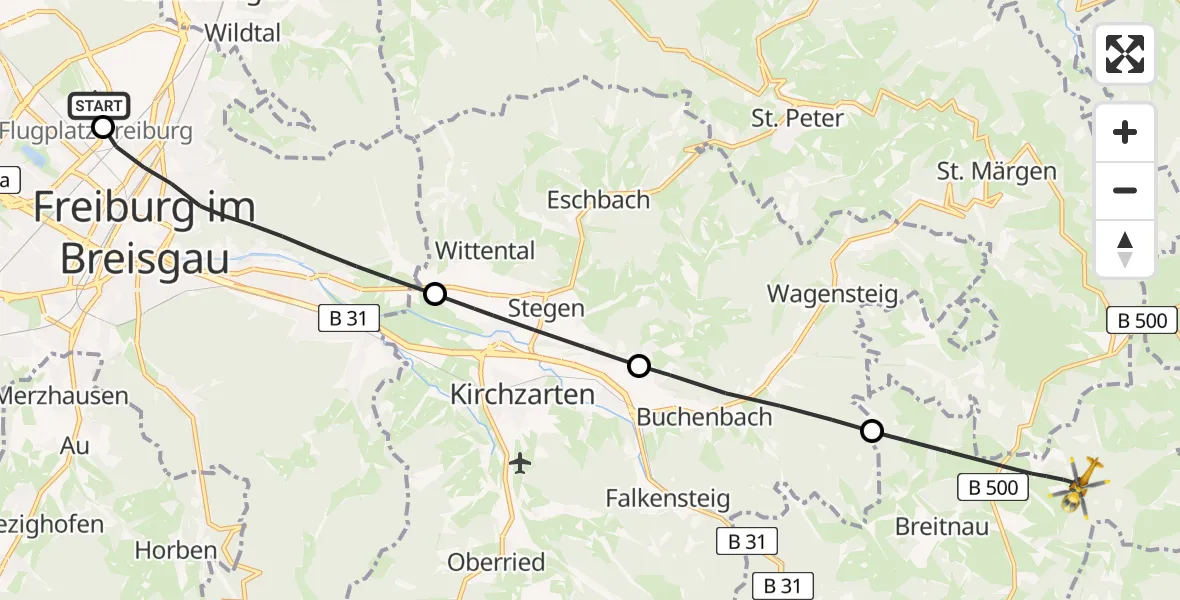 Flugroute Rettungshubschrauber Freiburg im Breisgau Flugplatz - Breitnau, 02 April 2026, 15:45