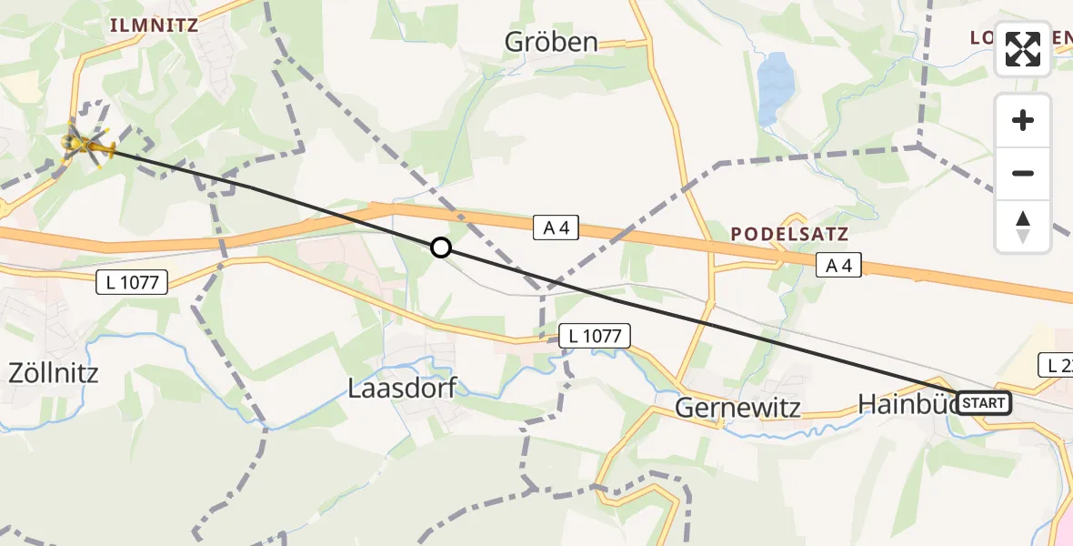 Routekaart van de vlucht: Rettungshubschrauber nach Jena, Ilmnitzer Landstraße