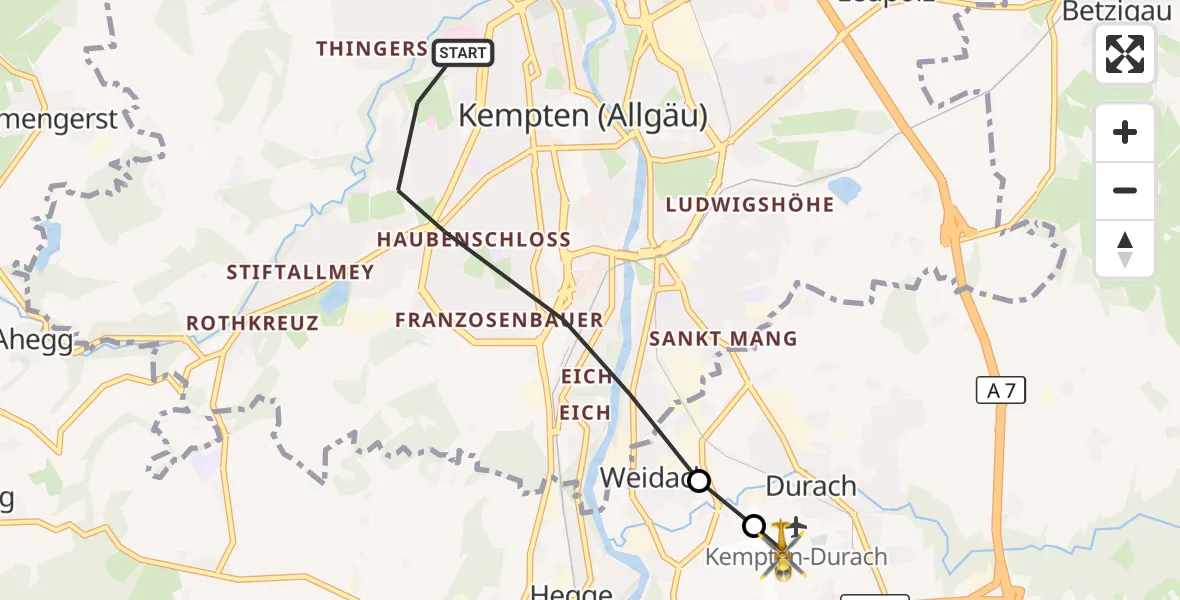 Flugroute Rettungshubschrauber Kempten (Allgäu) - Kempten-Durach Flugplatz, 02 April 2026, 15:51