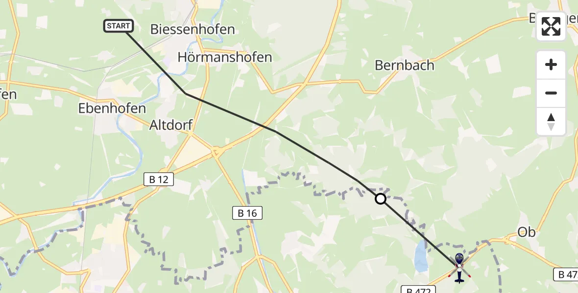Routekaart van de vlucht: Polizeihubschrauber nach Marktoberdorf