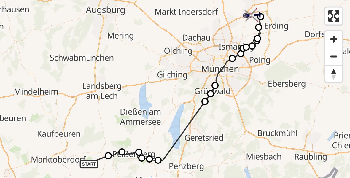 Routekaart van de vlucht: Polizeihubschrauber nach München Flughafen