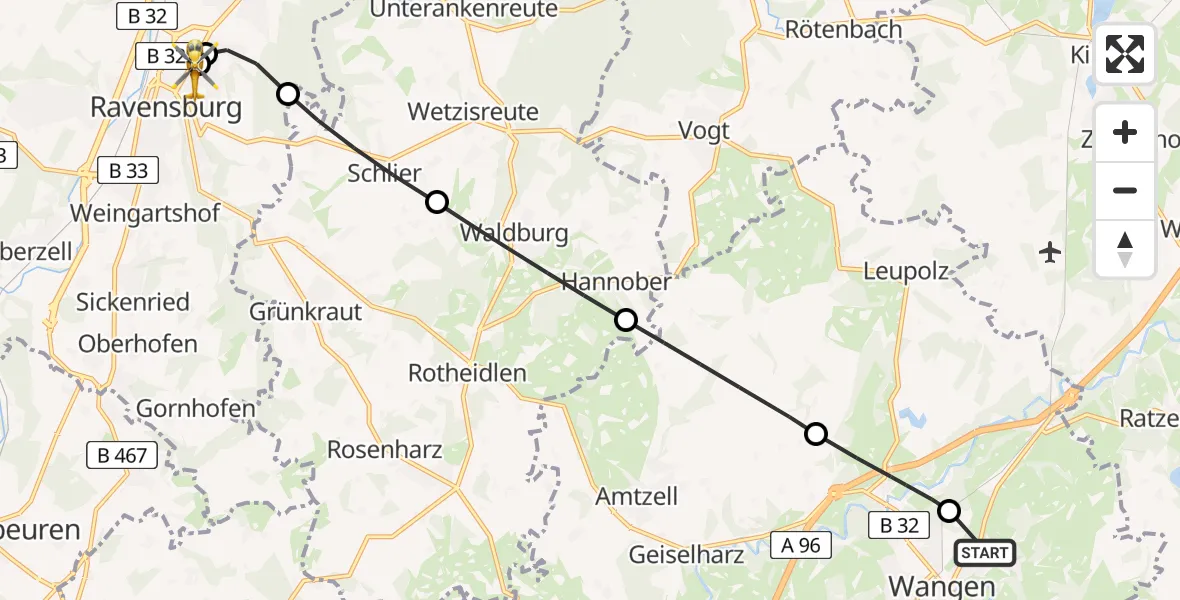 Routekaart van de vlucht: Rettungshubschrauber nach Sankt Elisabeth Hospital