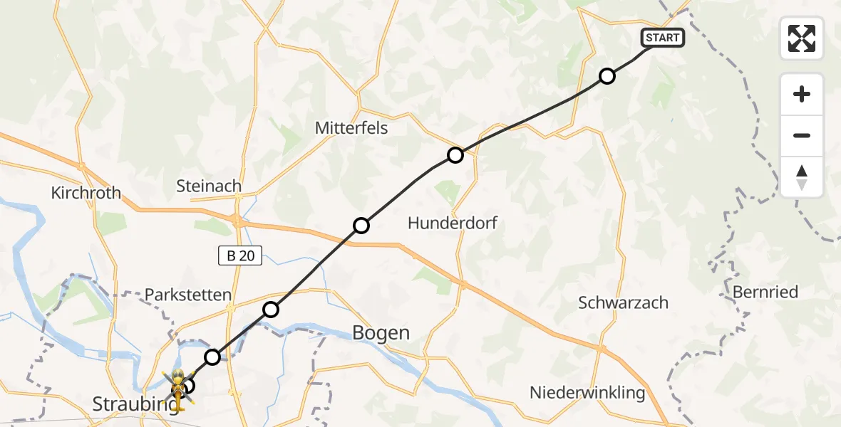 Routekaart van de vlucht: Rettungshubschrauber nach Sankt Elisabeth Hospital Straubing