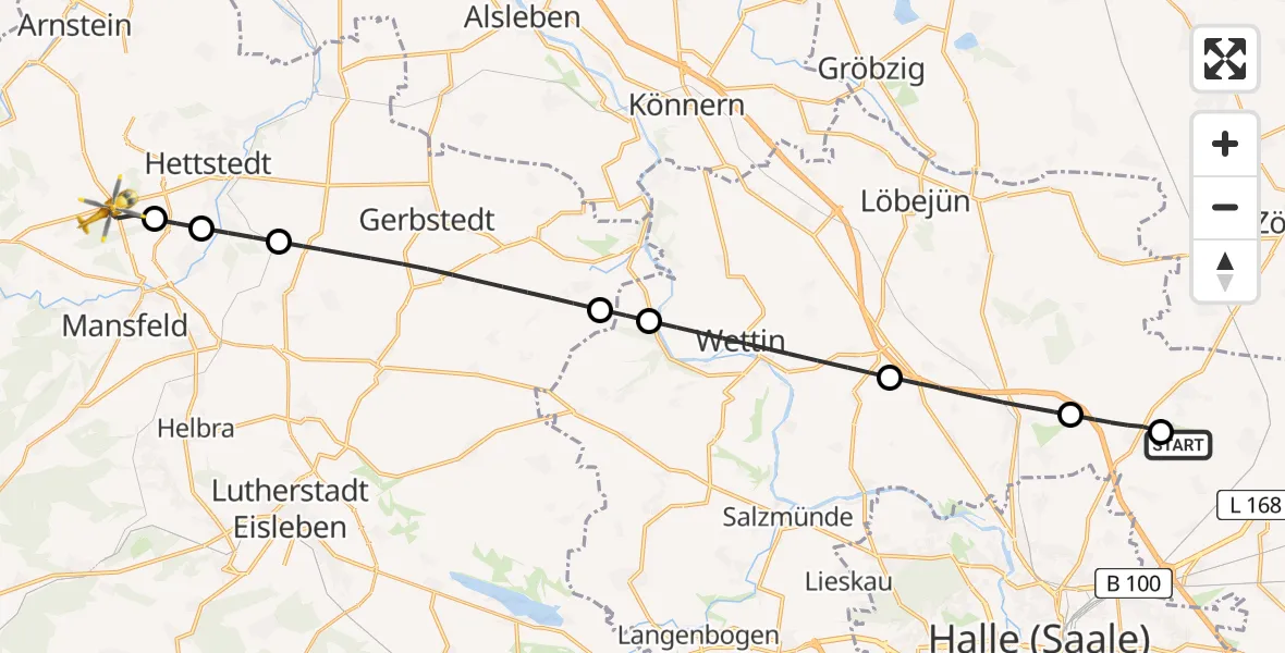Routekaart van de vlucht: Rettungshubschrauber nach Hettstedt, L 158
