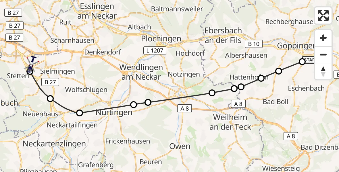 Routekaart van de vlucht: Polizeihubschrauber nach Flughafen Stuttgart