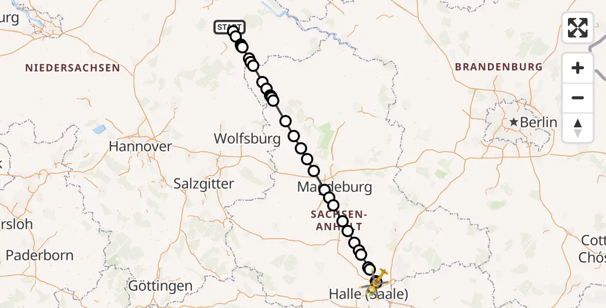 Routekaart van de vlucht: Ambulanzhubschrauber nach Halle-Oppin Flugplatz