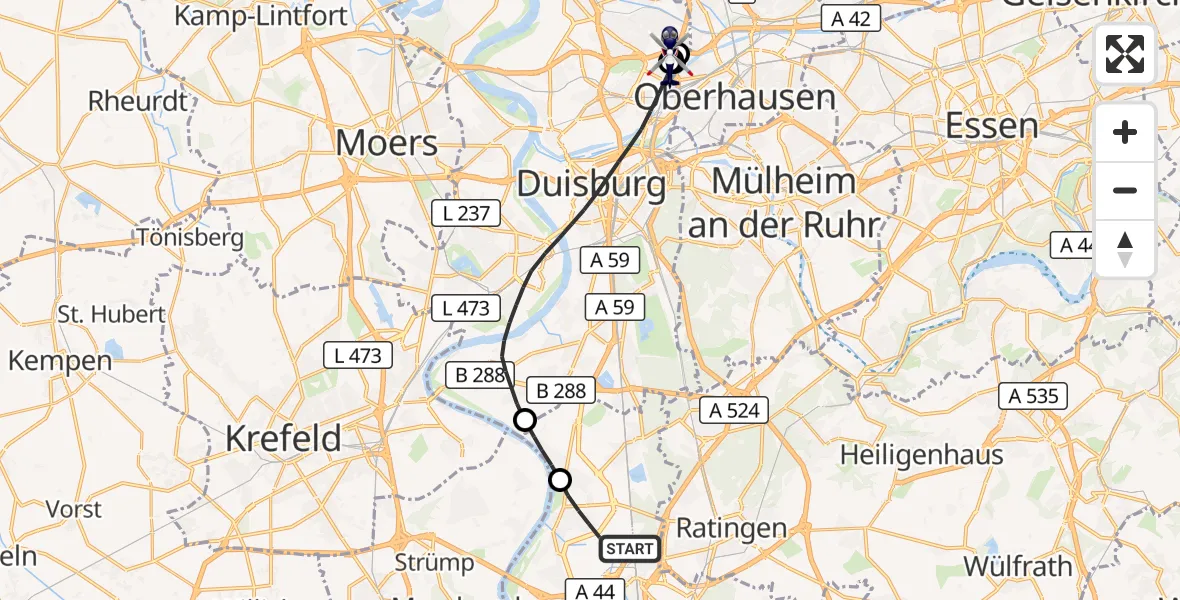 Flugroute Polizeihubschrauber Düsseldorf Flughafen - Duisburg, 02 April 2026, 16:26