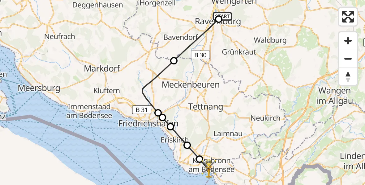Flugroute Rettungshubschrauber Sankt Elisabeth Hospital - Kressbronn am Bodensee, 02 April 2026, 16:28