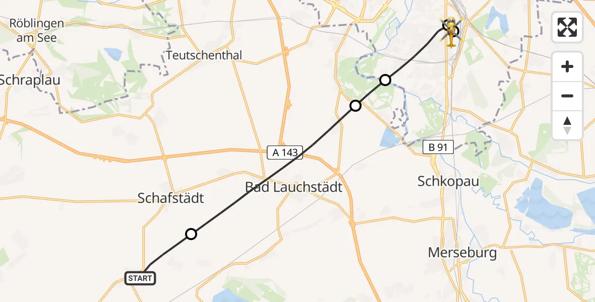 Routekaart van de vlucht: Rettungshubschrauber nach BG Hospital Bergmannstrost Halle