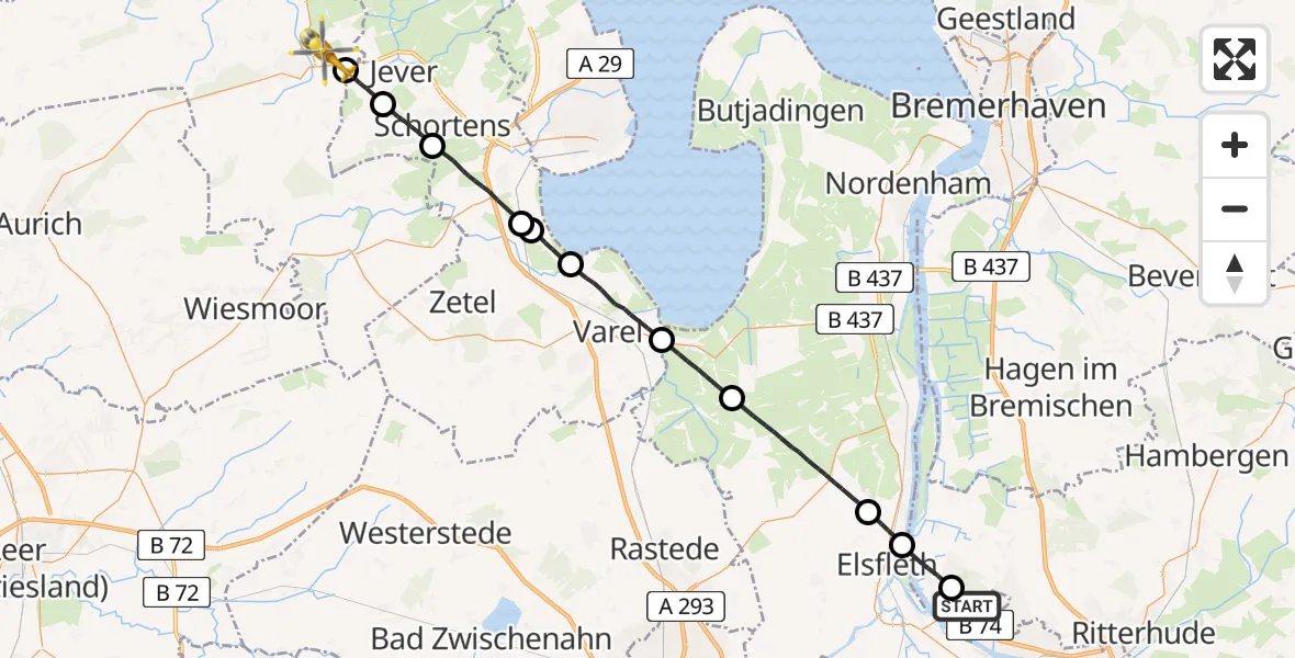Routekaart van de vlucht: Rettungshubschrauber nach Wittmund, Hornum