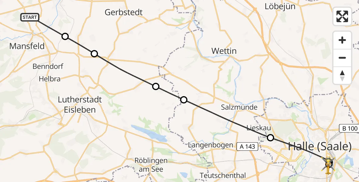 Routekaart van de vlucht: Rettungshubschrauber nach BG Hospital Bergmannstrost Halle