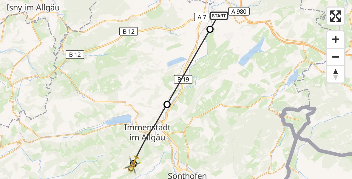 Routekaart van de vlucht: Rettungshubschrauber nach Immenstadt i.Allgäu, Steigbachtal