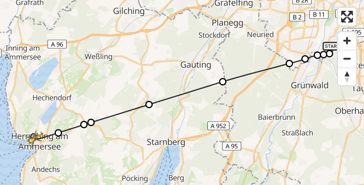 Flugroute Rettungshubschrauber ADAC Air Rescue Center Hubschrauberlandeplatz (Christoph 1) - Herrsching a.Ammersee, 02 April 2026, 16:46
