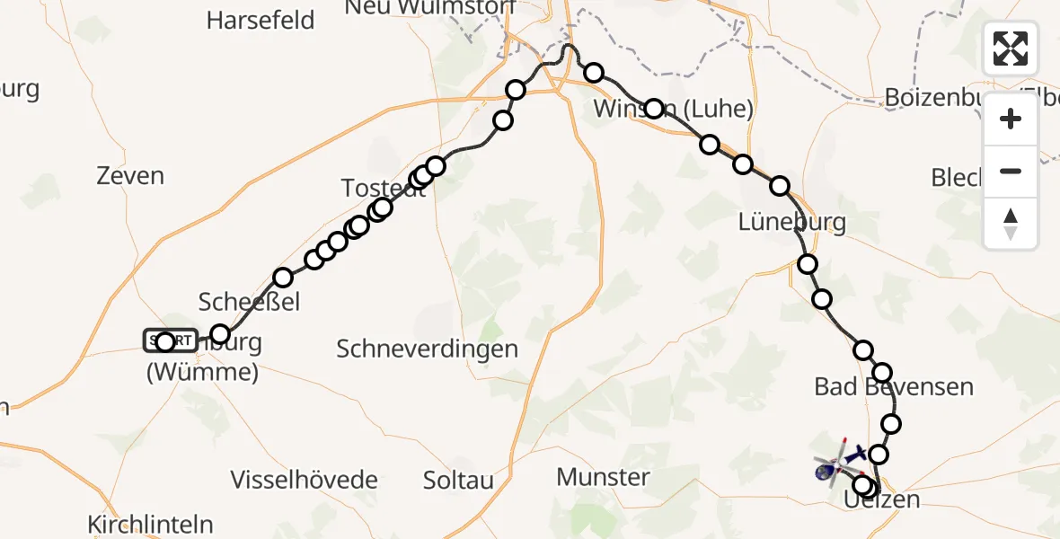 Routekaart van de vlucht: Polizeihubschrauber nach Uelzen, Industriestraße