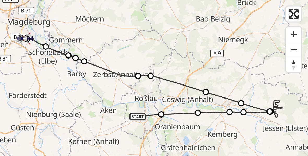 Routekaart van de vlucht: Polizeihubschrauber nach Magdeburg, Carnotstraße