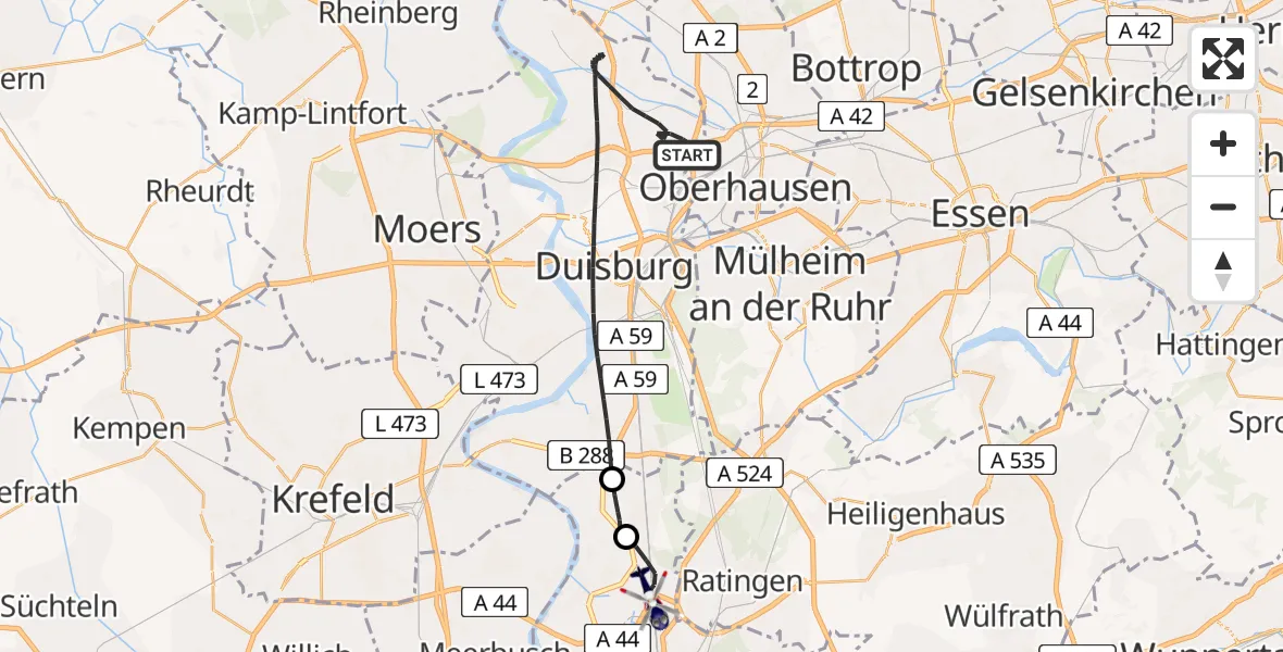 Routekaart van de vlucht: Polizeihubschrauber nach Düsseldorf Flughafen