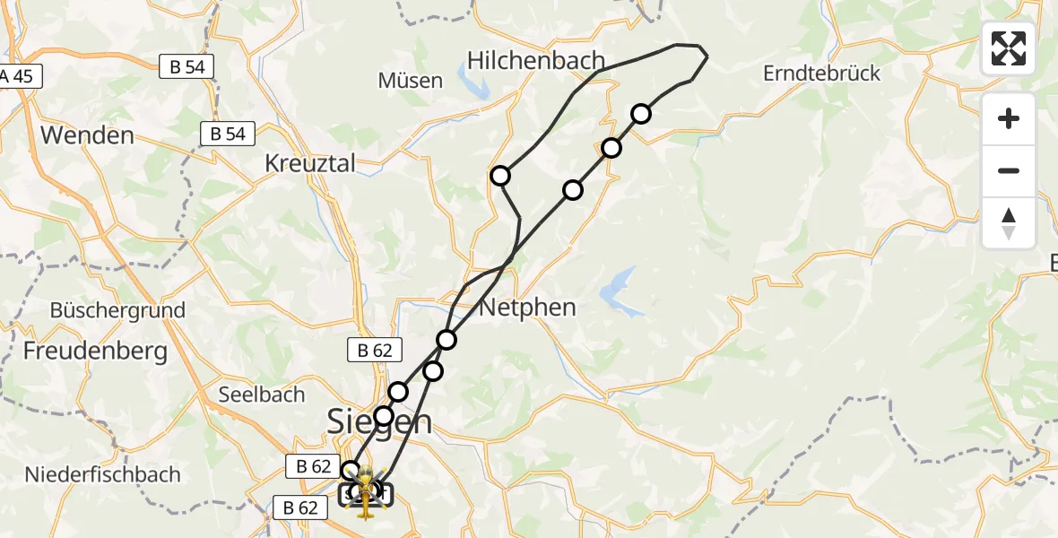 Flugroute Rettungshubschrauber Evangelisches Jung-Stilling Hospital - Evangelisches Jung-Stilling Hospital, 02 April 2026, 16:57