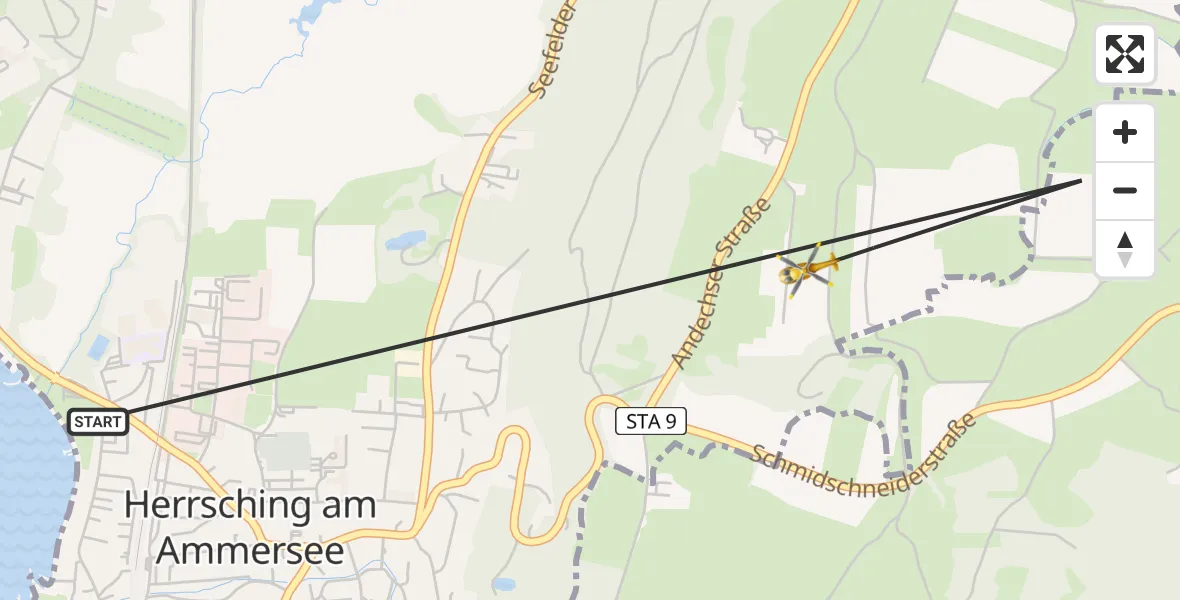 Flugroute Rettungshubschrauber Herrsching a.Ammersee - Herrsching a.Ammersee, 02 April 2026, 16:59