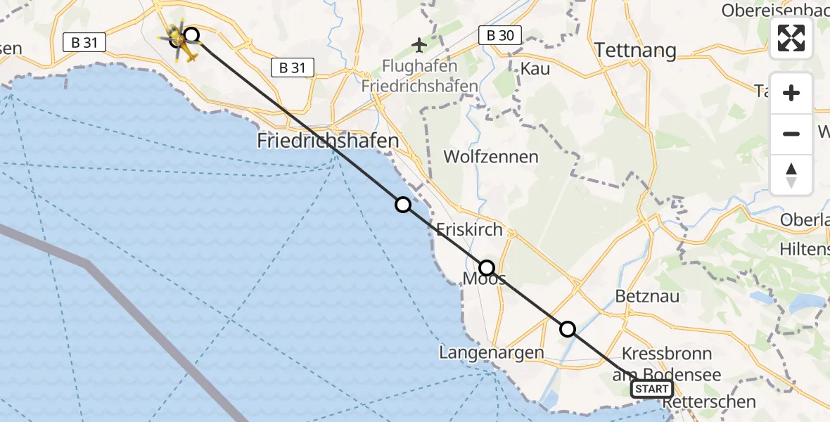 Routekaart van de vlucht: Rettungshubschrauber nach Friedrichshafen Hospital