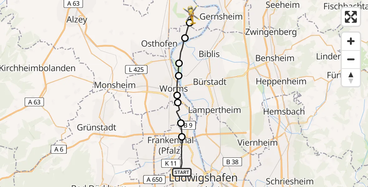 Flugroute Rettungshubschrauber Ludwigshafen am Rhein - Eich, 02 April 2026, 17:07