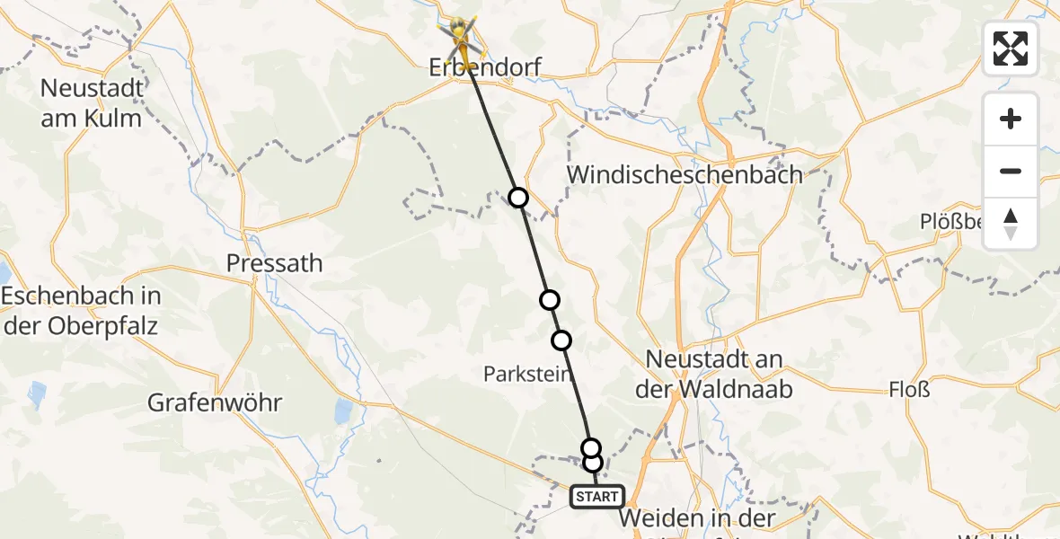 Flugroute Rettungshubschrauber Weiden i.d.OPf. - Erbendorf, 02 April 2026, 17:08